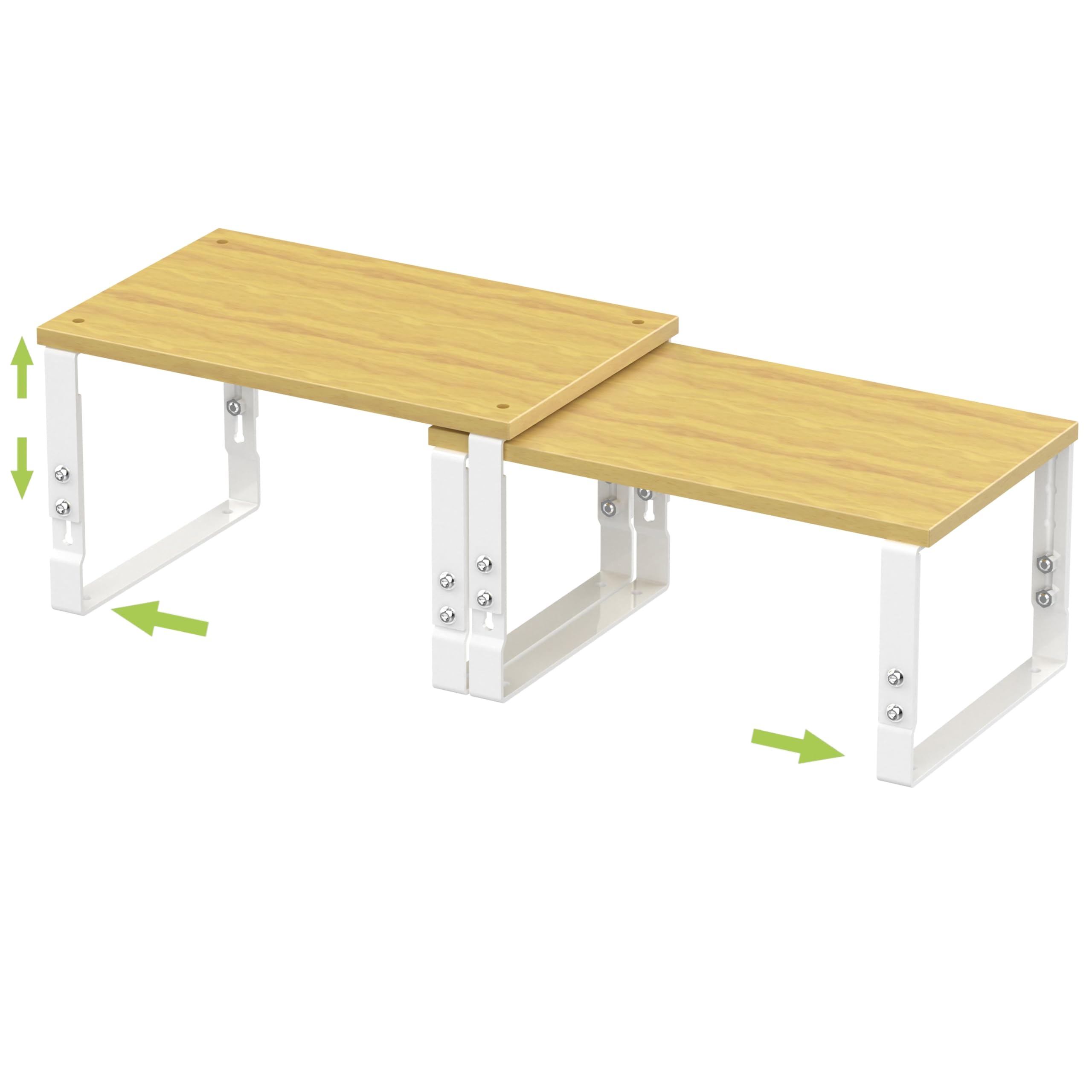 Adjustable Storage Shelves for Kitchen Cabinet Organization - Set of 2 Stackable Metal & Solid Wood Racks, Space-Saving Design for Countertop/Pantry/Garage, Easy Assembly(1 Pack/Medium/White)