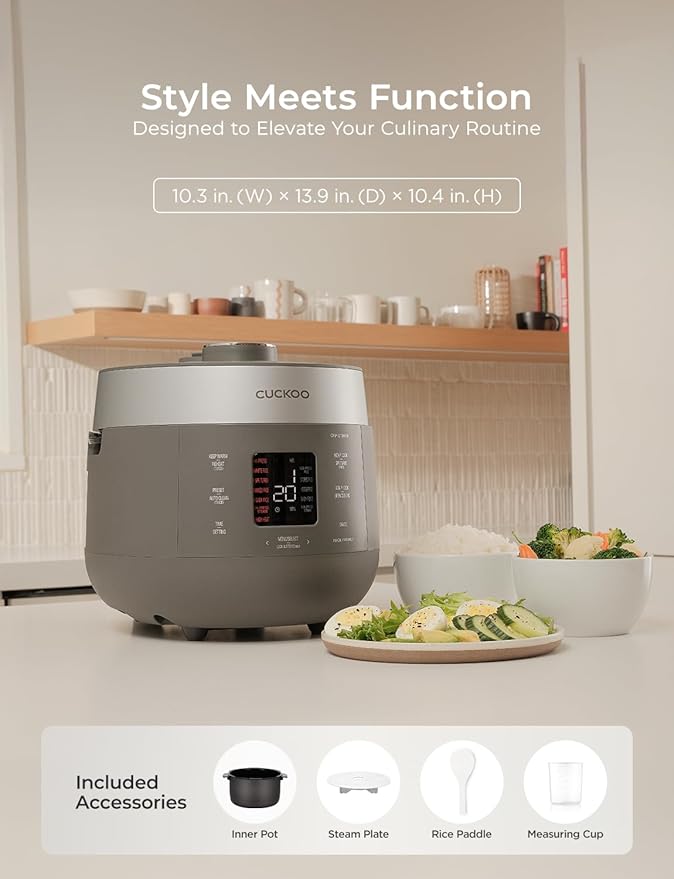 CUCKOO Twin Pressure Rice Cooker, 12-Cup Cooked, Gray, CRP-ST0609FG