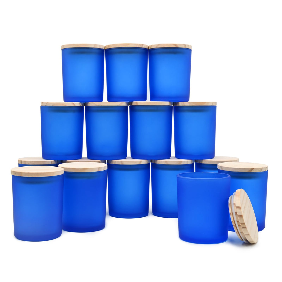 SHOWIN Thick Candle Jars for Making Candles 16 Pcs, 7 OZ Empty Jars with Wood Lids for Candle Making, Sample Container, Frosted White