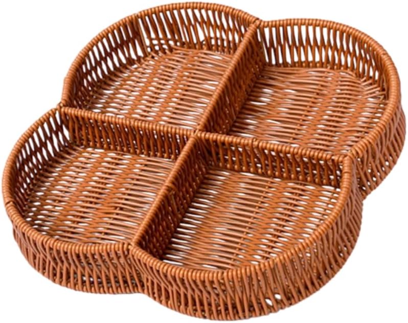 PSYCONES hand-woven round rattan basket storage basket storage box ornaments decorative basket multifunctional picnic food bread basket fruit gift basket key basket. (Chinese plum)