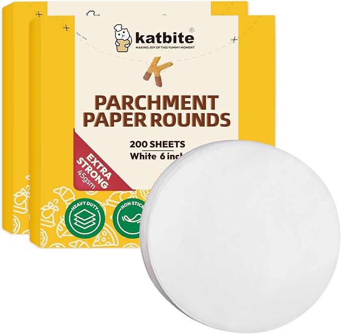 Katbite Unbleached Parchment Paper Rounds, Heavy Duty, White, 6 Inch 400Pcs