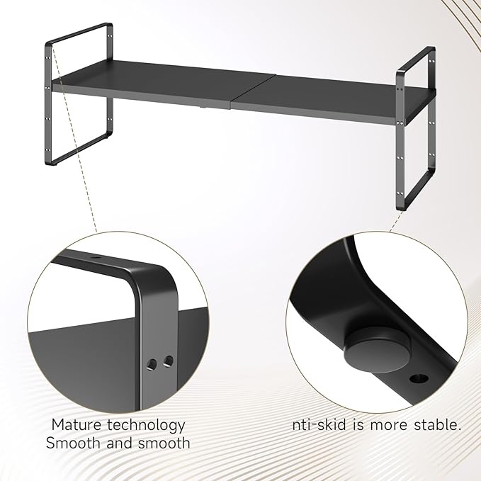 taiheis 16.5~27.1" Expandable Shelf，2Pack 8.1" Wide Adjustable Height Cabinet Shelves，Black