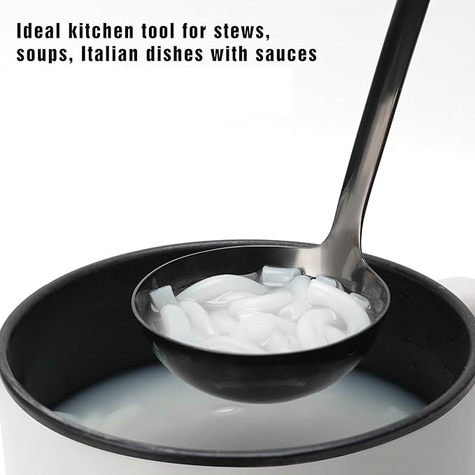 JXWING 12-Inch Black Stainless Steel Soup Ladle, Metal Ladle Spoon