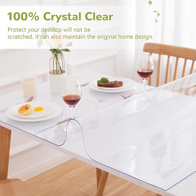 Eisdroma 24 x 55 Inch Clear Table Cover Protector, Clear Table Protector for Dining Room Table, 1.5mm Plastic Table Cover, Waterproof Table Pad for Kitchen, Office
