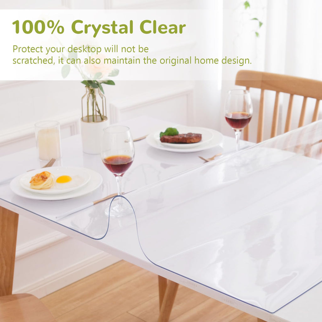 Eisdroma 32 x 48 Inch Clear Table Cover Protector - 1.5mm Thick Plastic, Waterproof Vinyl Table Protector for Dining Room, Kitchen, Office