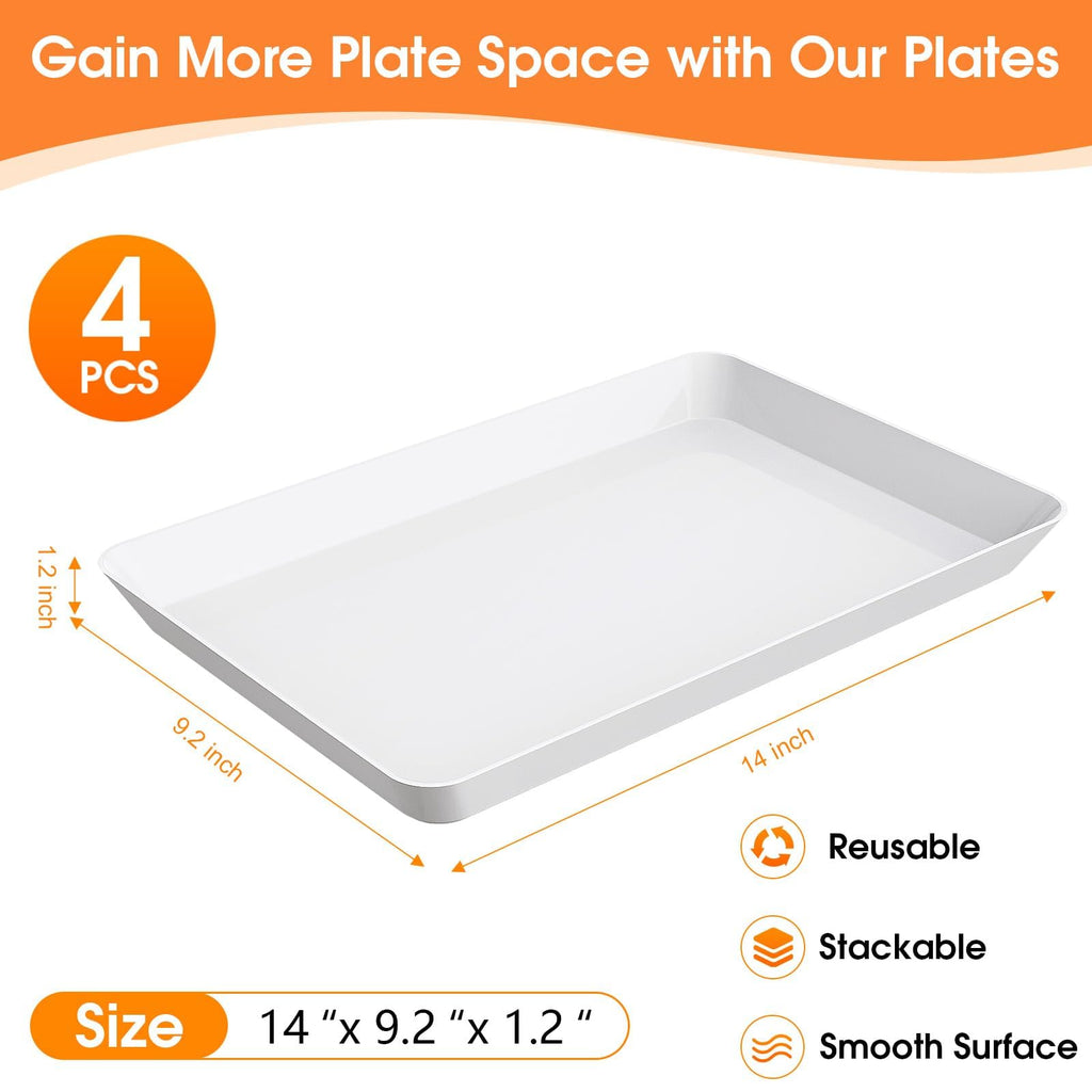 Serving Trays, Serving Platter, Plastic Trays, 4-Pack, White