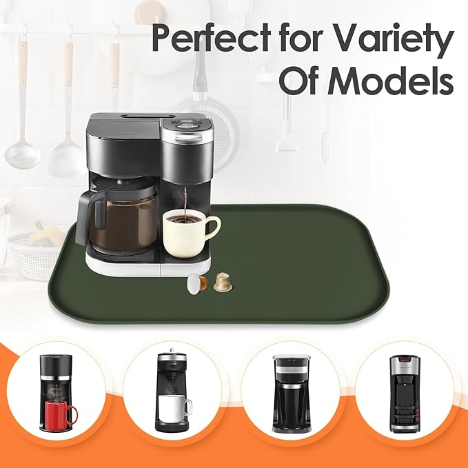 Silicone Coffee Maker Mat with Lip for Countertops, 24'' x 16'' Dark Green