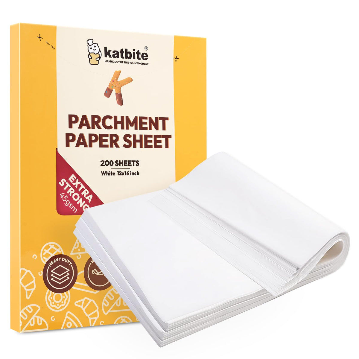 Katbite 200Pcs 9x13 inch Heavy Duty Parchment Paper Sheets, Precut Parchment Paper for Quarter Sheet Pans Liners, Baking Cookies, Bread, Meat, Pizza, Toaster Oven (9"x13")