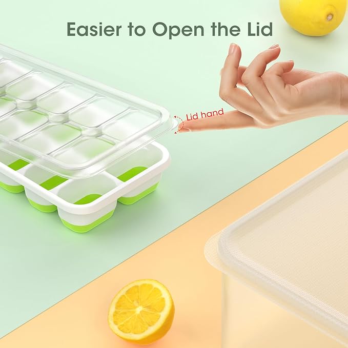 DOQAUS Ice Cube Tray with Lid and Bin,4 Pack Ice Cube Trays for Freezer