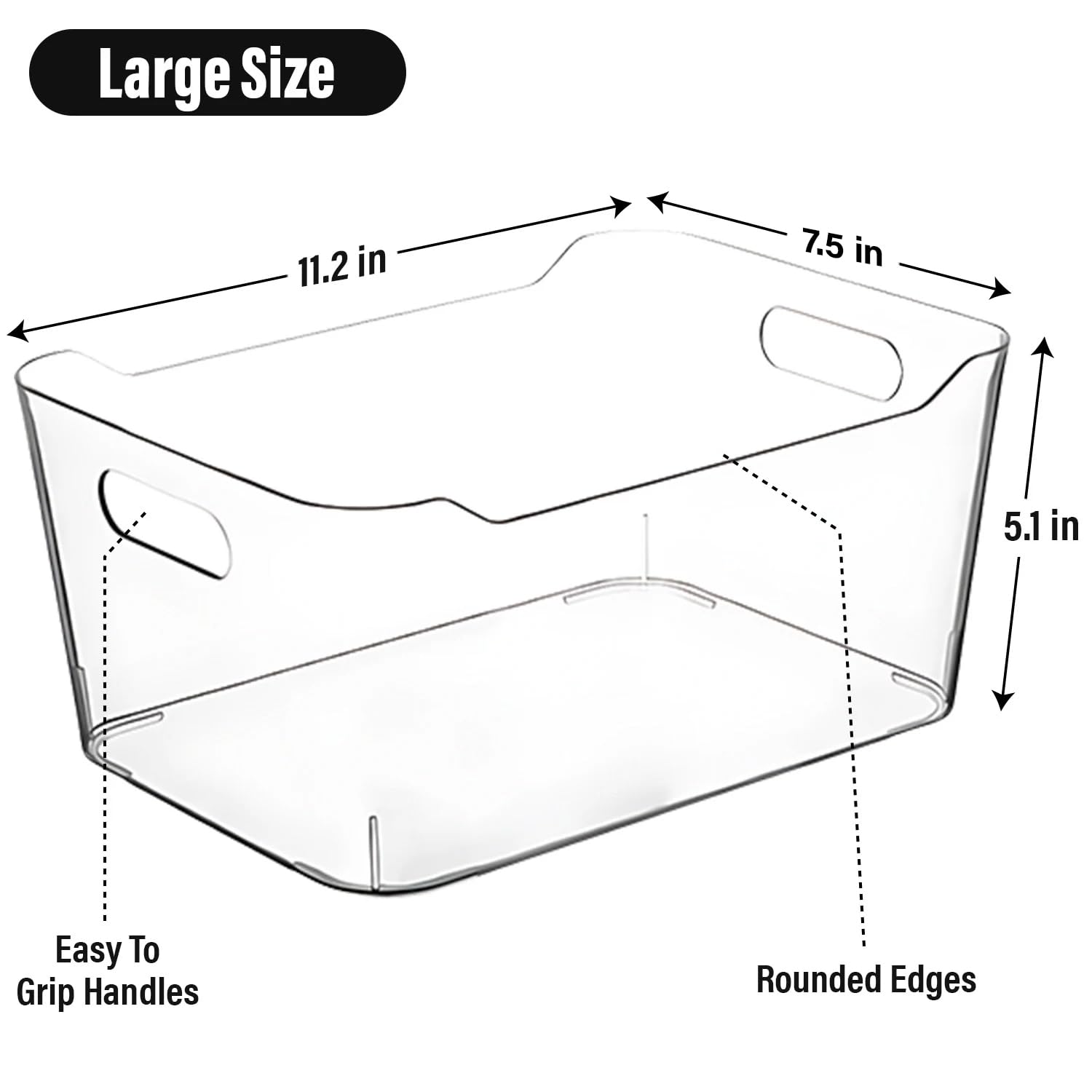Clear Plastic Storage Bins for Kitchen Organization or Pantry Organizers and Storage, Freezer Fridge Organizer Containers Bin for Organizing Refrigerator Closet Cabinet Organizers