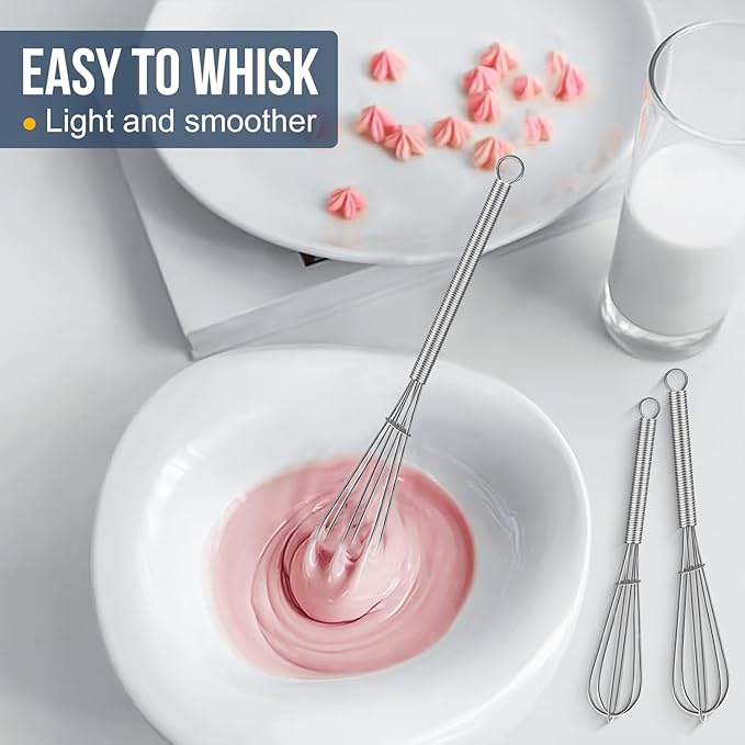 Eddeas Small Whisk Stainless Steel, Mini wire whisk 3 Pieces, 5in, 6in & 7in Tiny Whisks Perfect for Whisking, Beating, Mixing Sauces & Blending Ingredients.