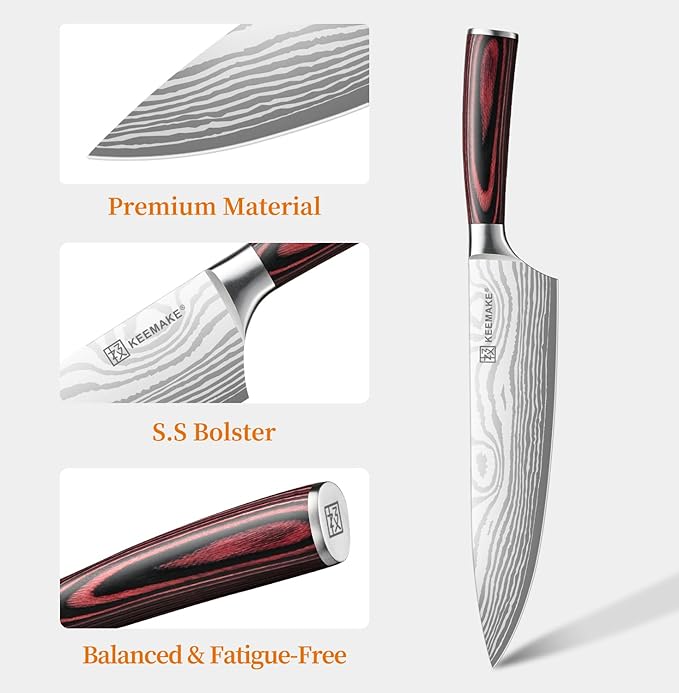 KEEMAKE 8" Chef Knife, Ultra Sharp Kitchen Knife with Ergonomic Handle