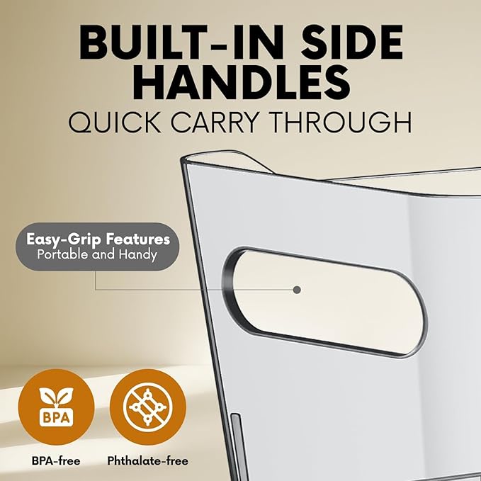 Clear Plastic Storage Bins for Kitchen Organization or Pantry Organizers and Storage, Freezer Fridge Organizer Containers Bin for Organizing Refrigerator Closet Cabinet Organizers