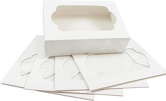 Global Sugar Art 14x10x5 Inch Cupcake Box with Window, White, 5-Count