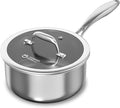 COOKER KING 3 Quart Stainless Steel Saucepan with Lid, Tri-Ply Ceramic Nonstick Pot, Metal Utensil Safe, Dishwasher & Oven Safe up to 900F, Induction Cookware for All Stovetops
