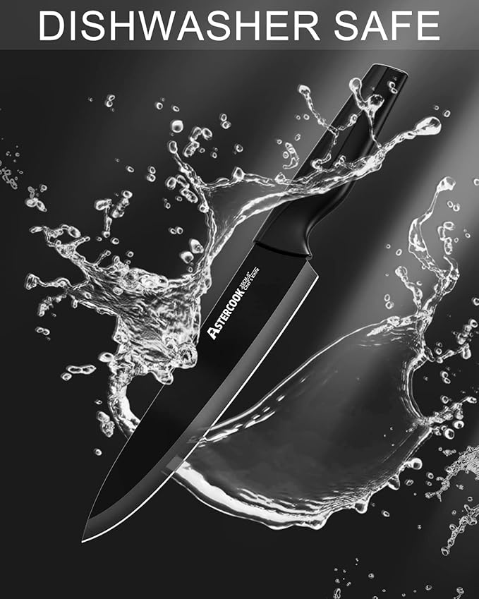 Astercook 15 Pieces Kitchen Knife Block Set with Sharpener, Black