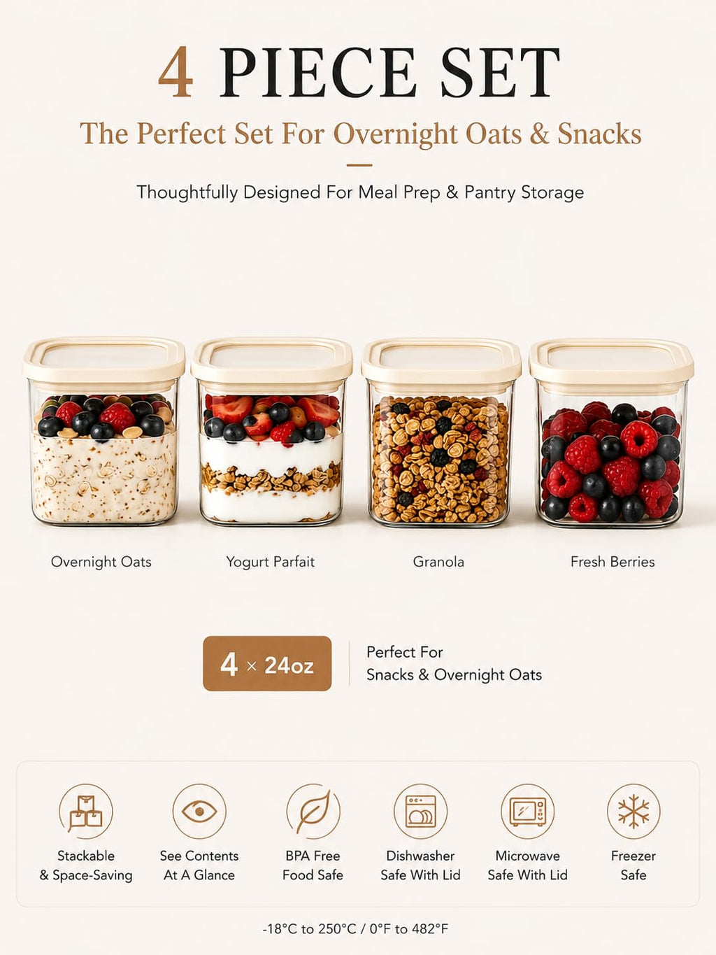 CozNido Small Glass Food Storage Containers with Glass Lids 4 pcs 24fl.oz