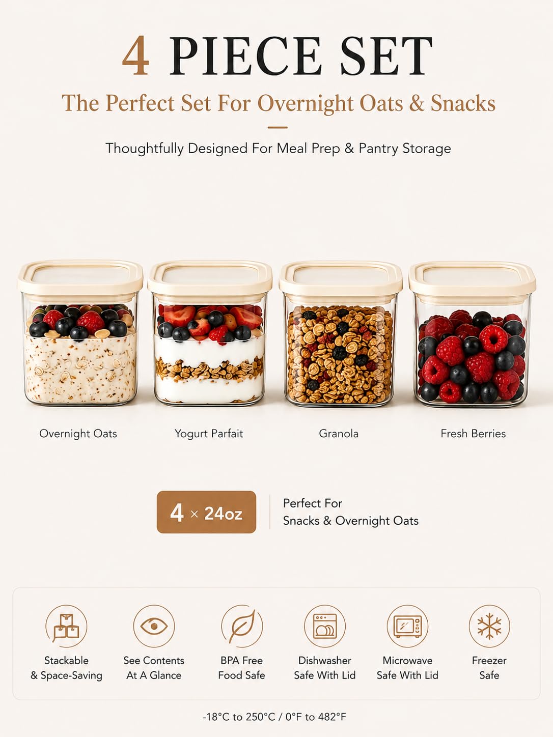 CozNido Small Glass Food Storage Containers with Glass Lids 4 pcs 24fl.oz