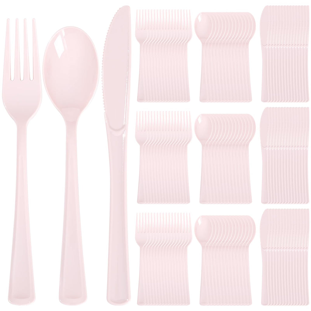 Supernal 300pcs Pink Plastic Silverware, Disposable Cutlery Set