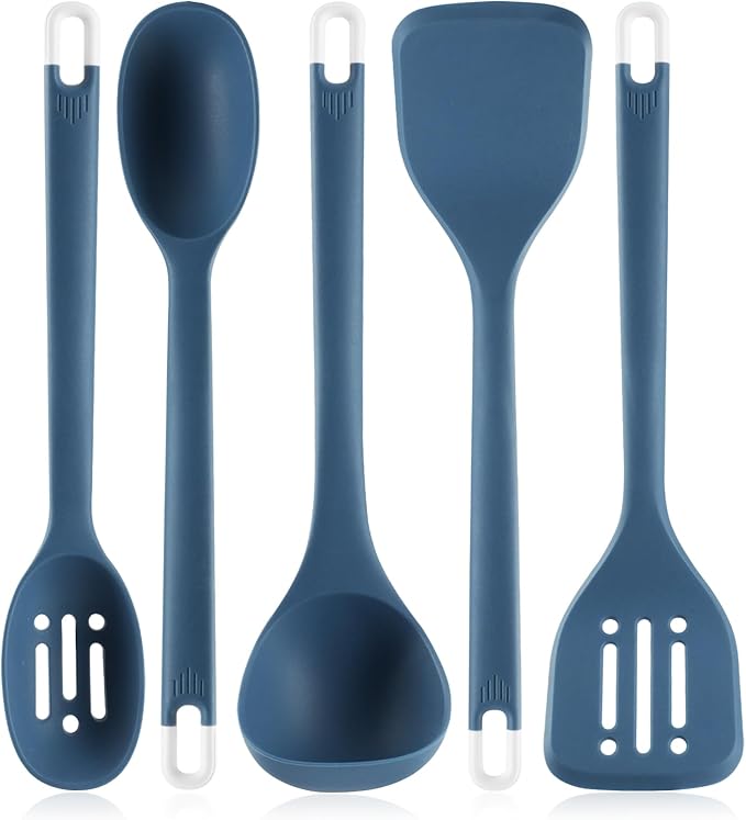 MOACC Silicone Kitchen Cooking Utensils Set: Heat Resistant 13inch Long Kitchen Gadgets, BPA Free Non Stick Rubber Cook Accessories For Food Prep, Frying, Serving, Basting (Dark Blue)