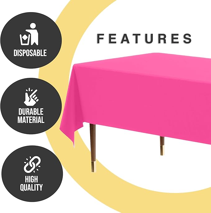 Exquisite 66% Thicker Premium Plastic Table Cloth Rectangle Table Cover 0.5 Mil 6 Pack Cerise Table Cloth 54 Inch x 108 Inch Disposable Tablecloth Won't Tear Easily Like Cheap Thin Brands