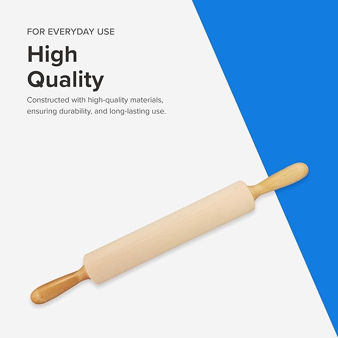 Frieling Maple Rolling Pin with Handles - 2.4-in x 12-in Barrel, 21-in Total Length-Natural Wood - Baking Essentials, Pastry Roller & Pizza Dough Roller