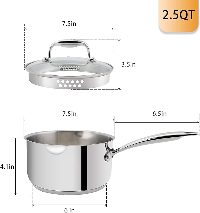 Rorence 2.5 Quart Stainless Steel Sauce pan with Lid
