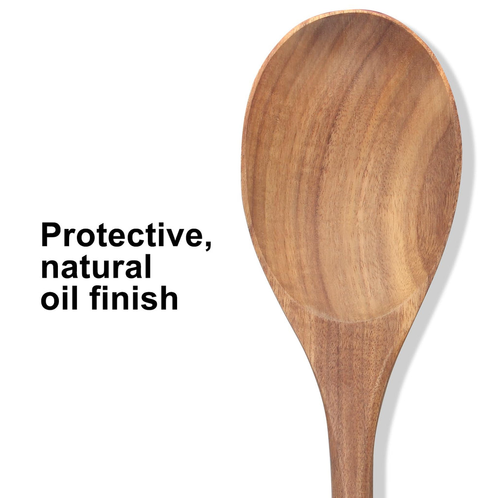 2 Large Wooden Spoons for Cooking Non Toxic Mixing Wood Serving Spoon Set