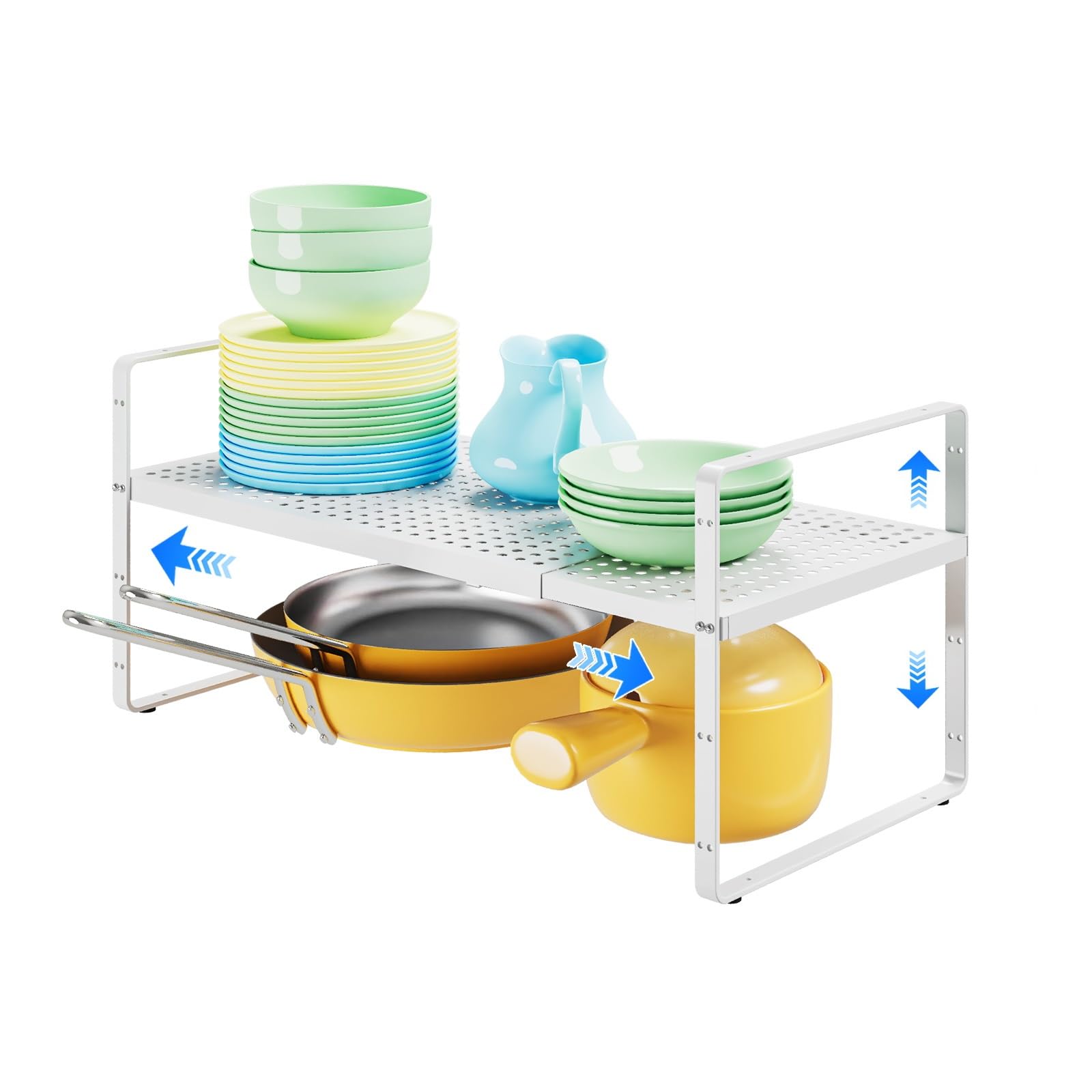 KIKIBRO Expandable Kitchen Shelf Organizers, Kitchen Cabinet Organizer Stand Rack Organization for Countertop Cupborad Pantry Spice Rack, White 1 Pack