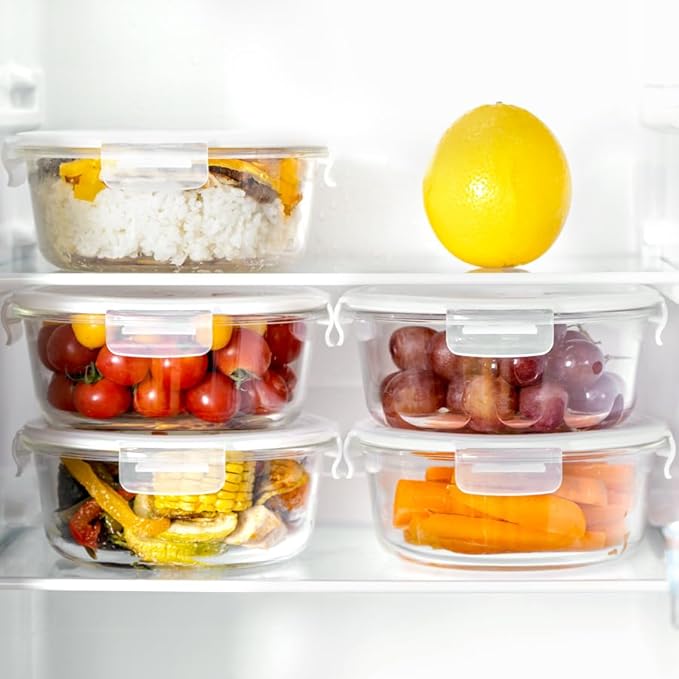 Igluu Meal Prep Round Glass Containers with Air Vent Lids (5 Pack) – 32oz