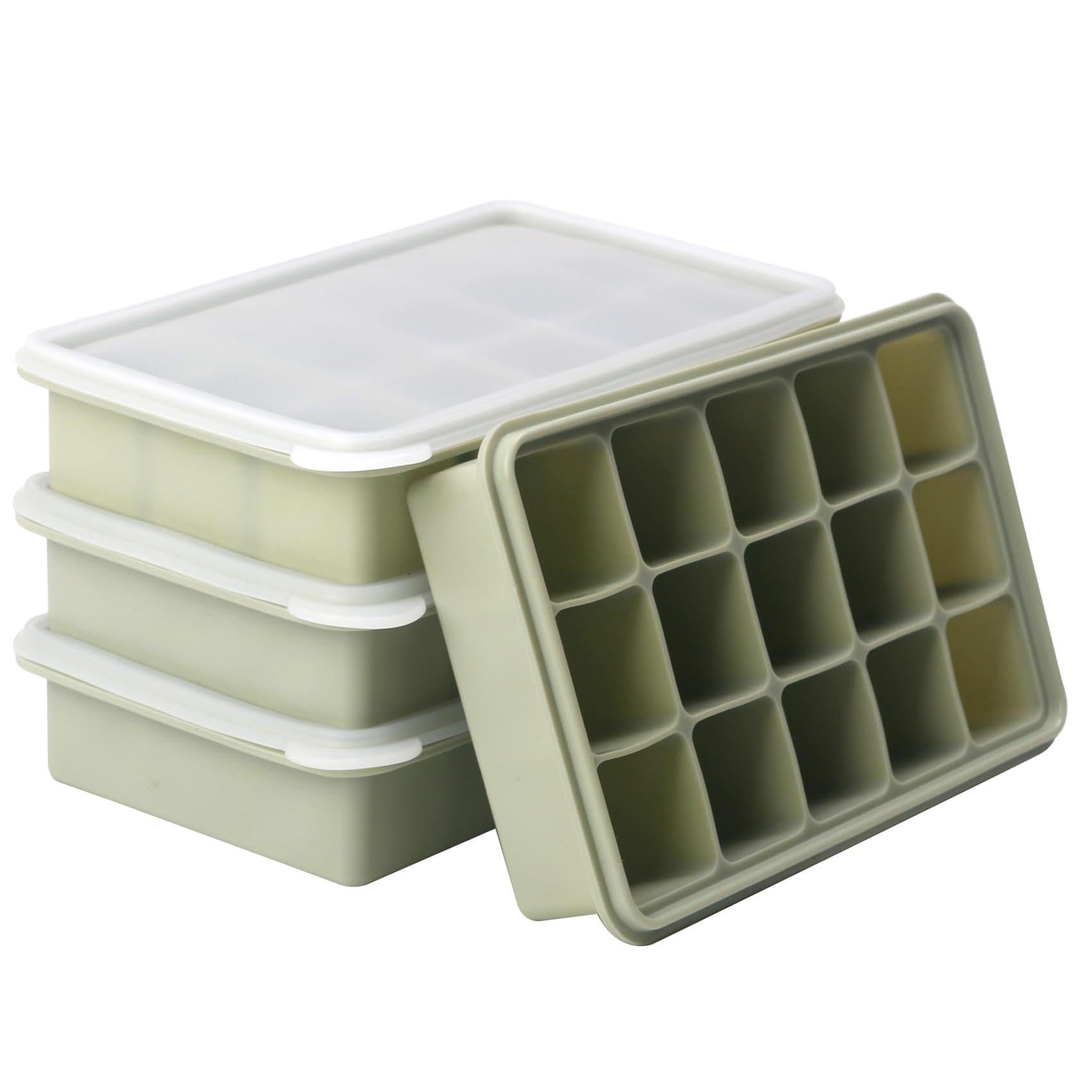 2 Tbsp Silicone Freezer Molds - Perfect for Storing Garlic, Herbs, Ginger, Pesto, Tomato Paste, Lemon Juice, Purees and More - Silicone Food Freezer Tray (Green 4 Pack)