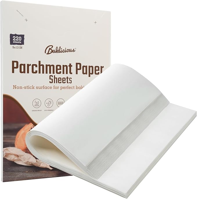 Baklicious 9x13inch 220pcs White Pre-Cut Non-Stick Parchment Baking Sheets