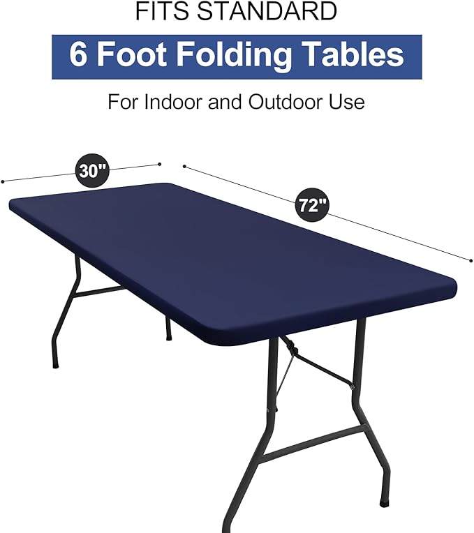 homing Rectangle Table Cloth Cover, Water-Resistant Polyester Elastic Fitted Tablecloth, Fits for 6 Foot Folding Tables, Washable Table Protector for Picnic, Camping, Outdoor (Navy Blue, 30" x 72")