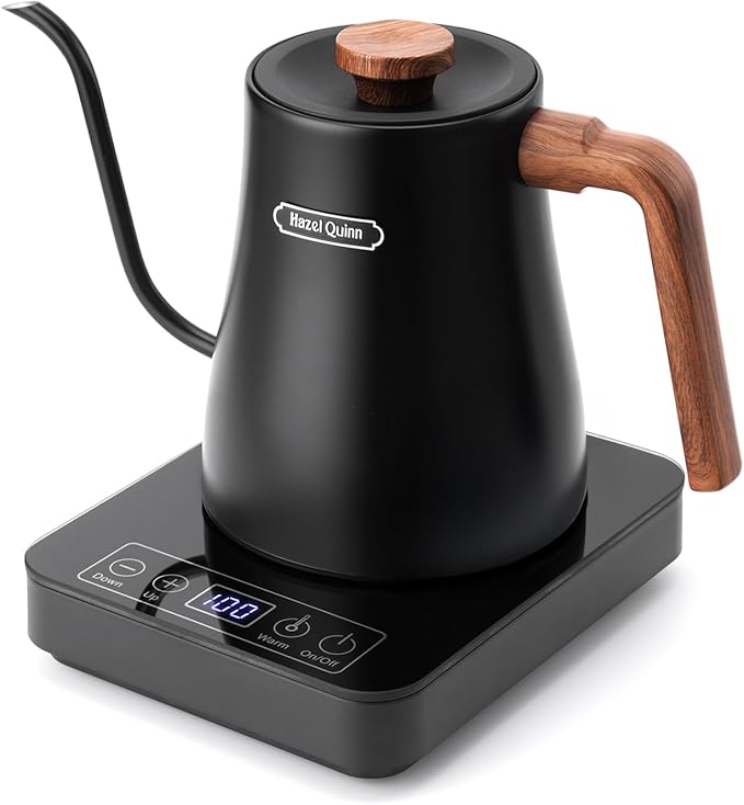 Hazel Quinn Gooseneck Electric Kettle 0.8 L, Temp Control, Keep Warm, Black