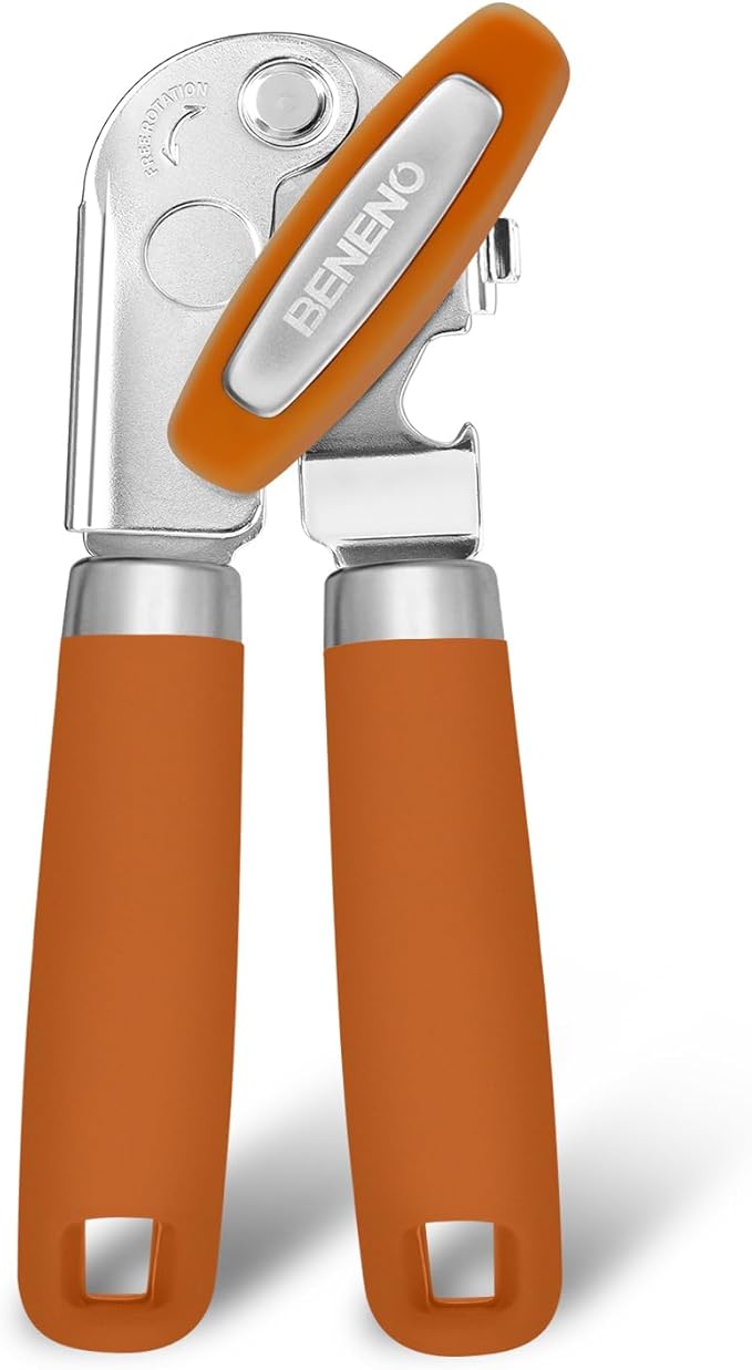 Beneno Heavy Duty Hand Can Opener Manual with Magnet Lid Remover, Orange