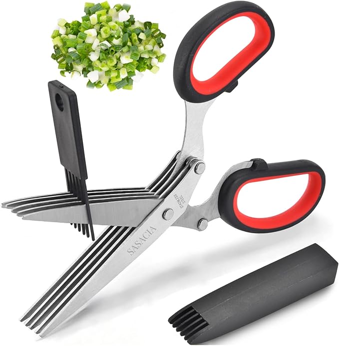 SASACIA Herb Scissors with 5 Blades & Cleaning Kit, Stainless Steel Kitchen Shears for Herbs, Lettuce, Cilantro, Dishwasher Safe, Soft-Grip Handle