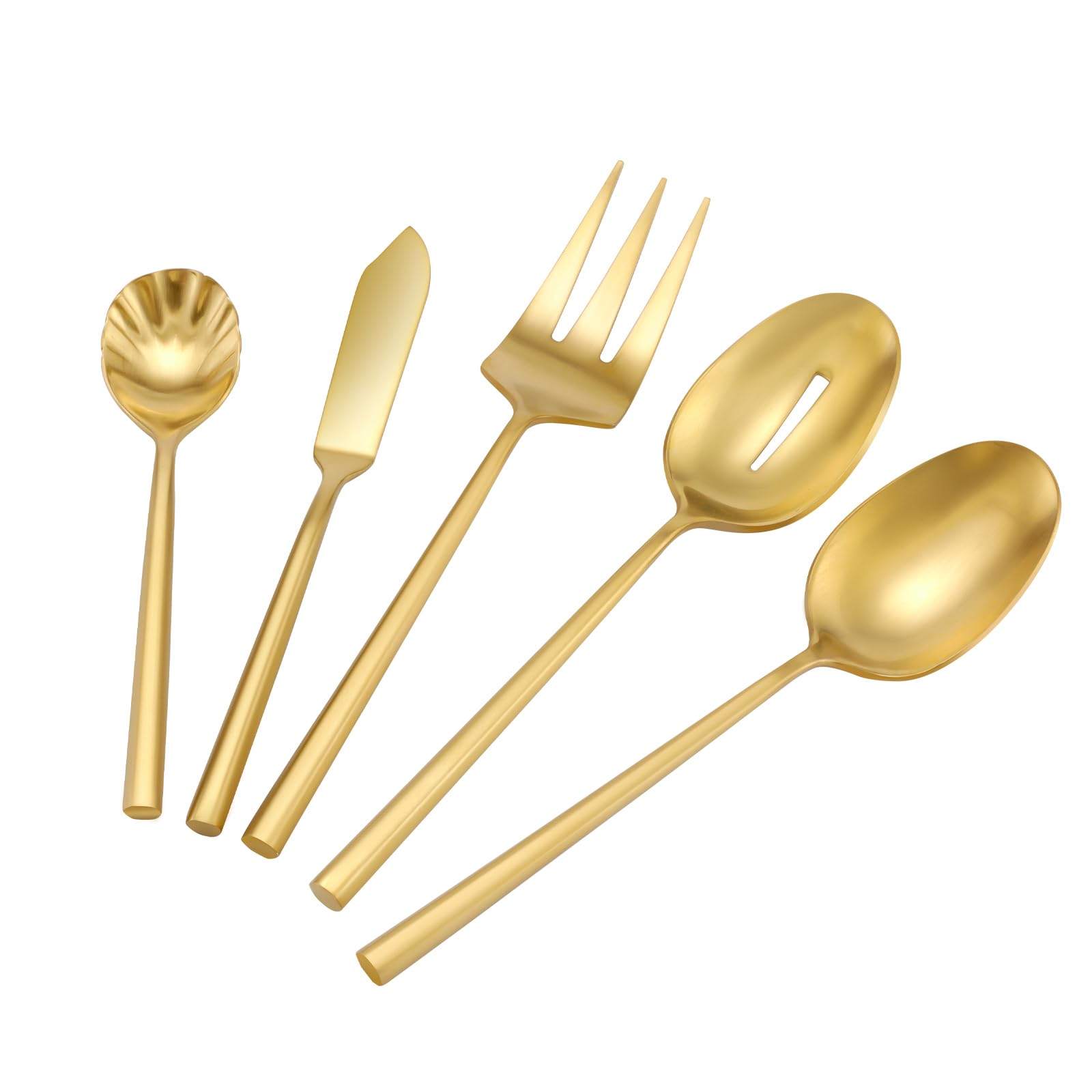 DEACORY Silverware Set with Serving Utensil Set Matte Gold Flatware Set Hand Forged Stainless Steel Cutlery Set 45 Pieces Matte Finished Hexagon Handle Service for 8, DE1004