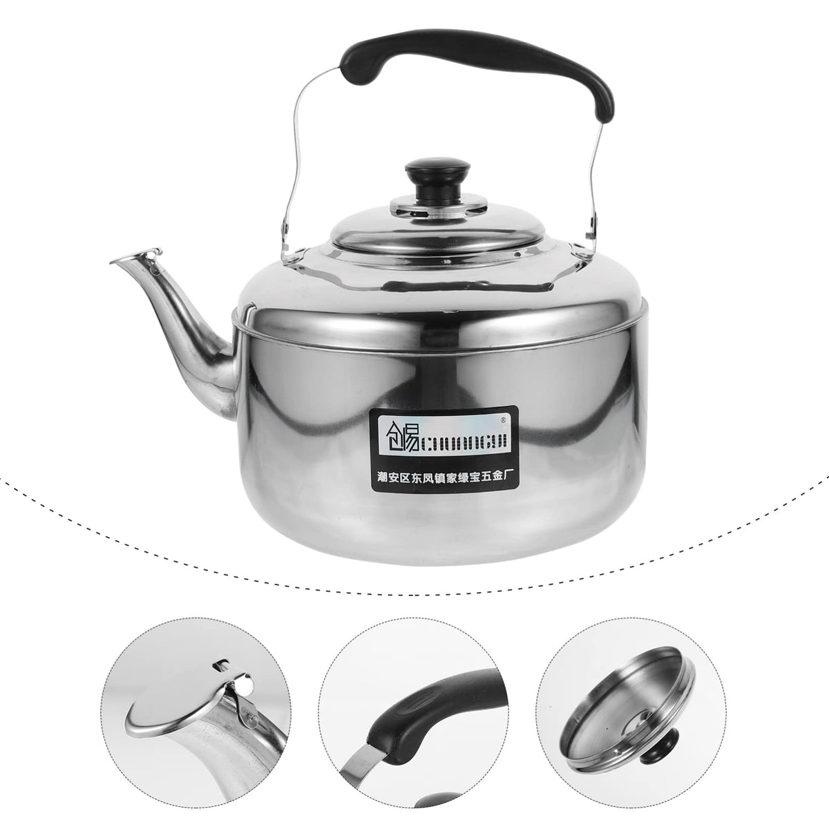 Cabilock Large Capacity Stainless Steel Sounding Kettle for Induction Cooker with Even Heat Transfer Bumpy Base and Comfortable Anti-Scald Handle 9.05X9.05X11.02In