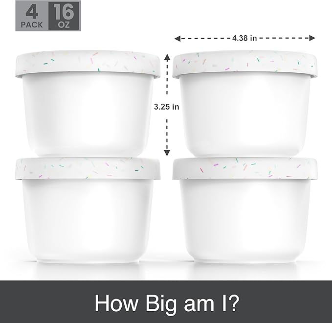 BALCI 16oz Ice Cream Containers - Set of 4 (White Sprinkles)