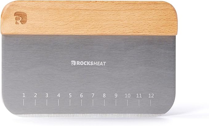 ROCKSHEAT Bench Scraper & Chopper, Stainless Steel Dough Cutter with Wooden Handle, Thick Sharp Blades Pizza Bread Cutter, Multipurpose Kitchen Tool for Baking Cooking