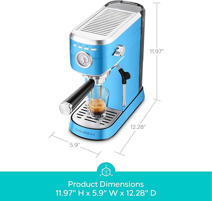 CASABREWS Espresso Machine 20 Bar, Stainless Steel Espresso Maker with Milk Frother Steam Wand, Professional Coffee Machine with 34oz Removable Water Tank, Gift for Dad or Mom, Baby Blue, CM5418-LTB