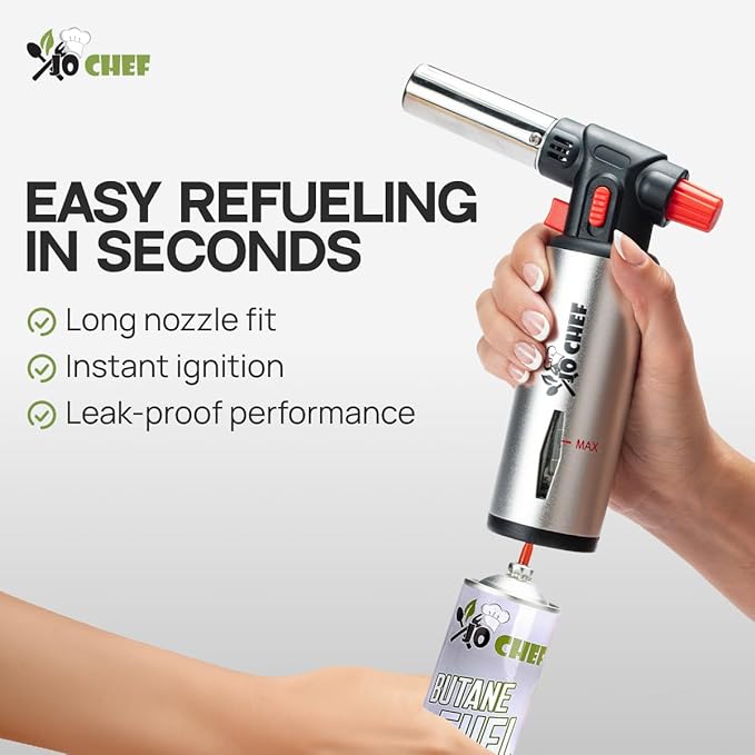 Jo Chef Kitchen Torch, Refillable Butane Torch for Creme Brulee, Cooking