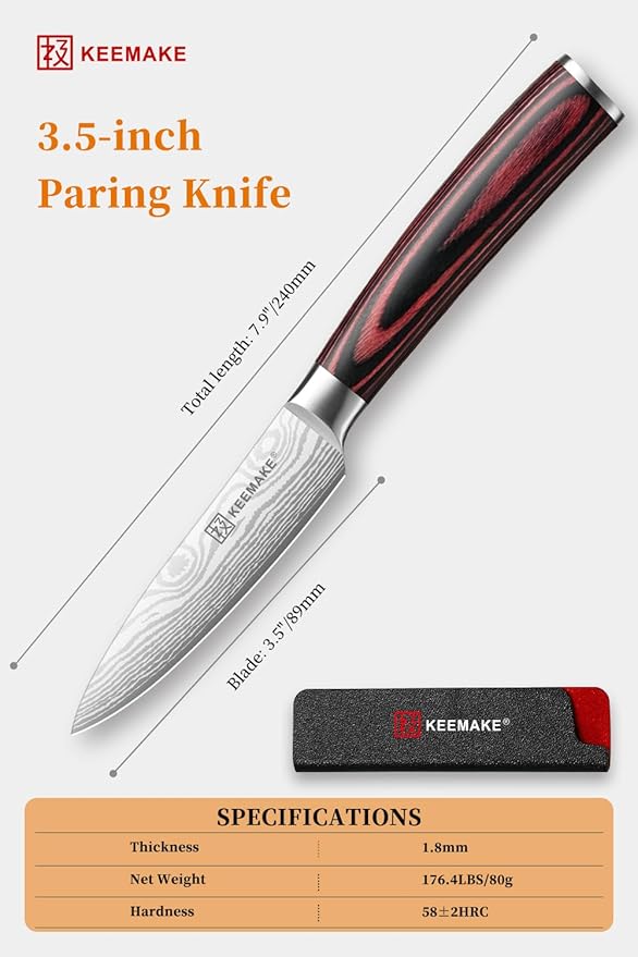 KEEMAKE 3.5 Inch Paring Knife, Ultra Sharp Fruit Knife