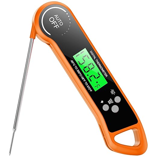 SILVLF Meat Thermometer Digital, Instant Read Thermometer with Backlight, Calibration & Hold Function, Waterproof Food Thermometer for Kitchen and Outside, BBQ,Turkey, Candy, Liquids, Beef (Orange)