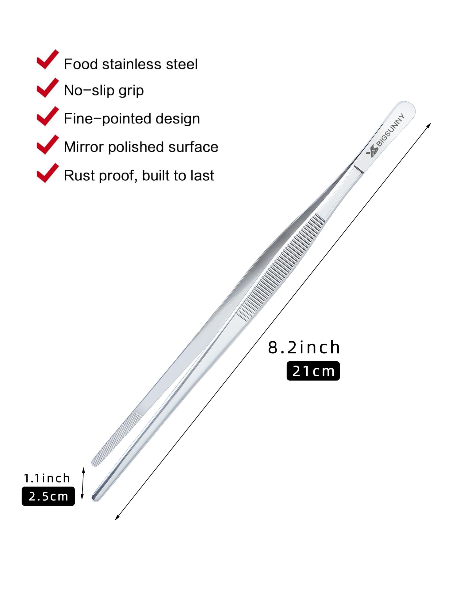2 Pcs 8.5 Inch Kitchen Tweezers Fine Tweezer Tongs, MSY BIGSUNNY Stainless Steel Food Tweezers Multi-function Cooking Tongs Kitchen Serving Tong