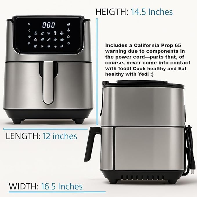Yedi Evolution Air Fryer 6.8 Qt with Ceramic Basket, Stainless
