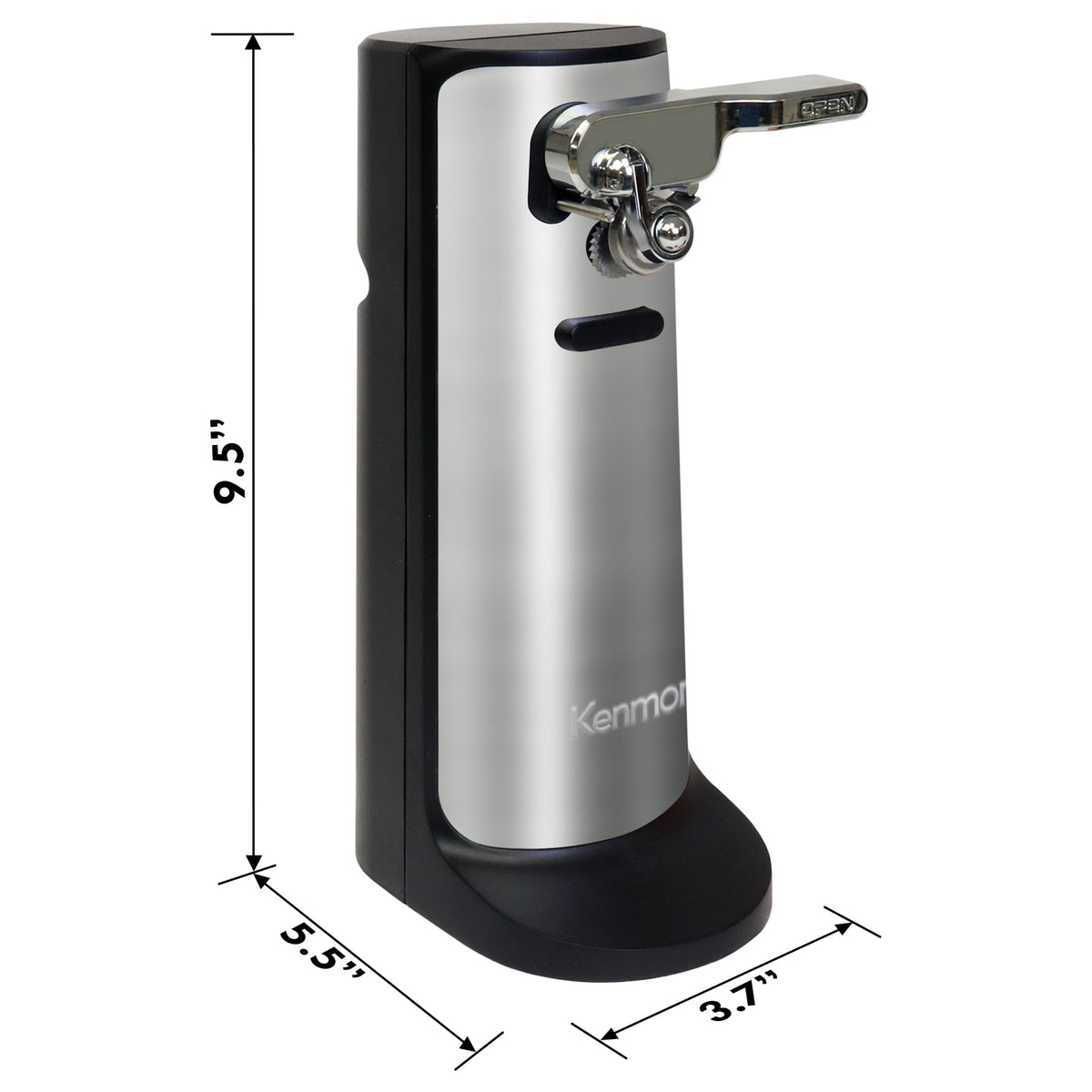 Kenmore Electric Can Opener - Arthritis-Friendly, Bottle Opener, Knife sharpener, Latas Abrelatas, Cord Storage, Automatic Countertop Appliance Stainless Steel Detachable Cutting Lever