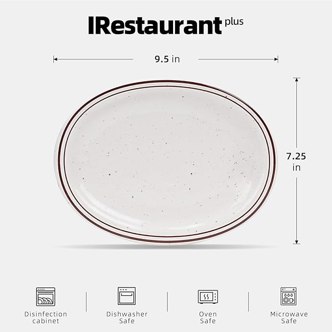IRESTAURANT PLUS Stoneware Narrow Rim Commercial Grade Dinnerware (Brown Speckle, Platter 9.5" x 7.25")