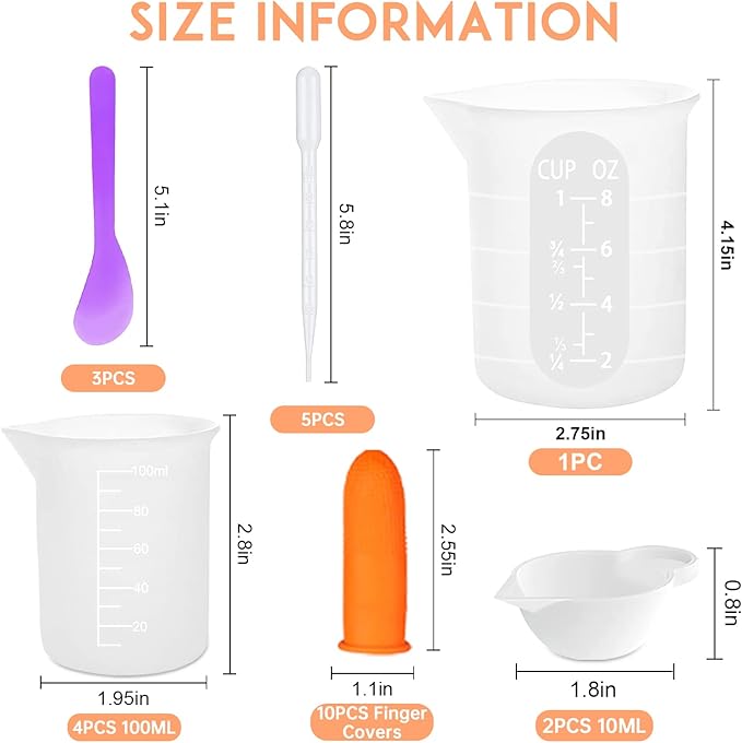 Silicone Resin Measuring Cups, 250&100ml Non-Stick Mixing Cups for Epoxy
