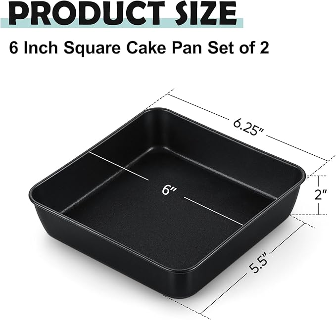 TeamFar 6x6 Inch Square Baking Pans, Coated Square Cake Brownie Lasagna Pan